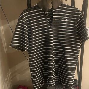 Nike Men's Green, Black and White Striped Polo